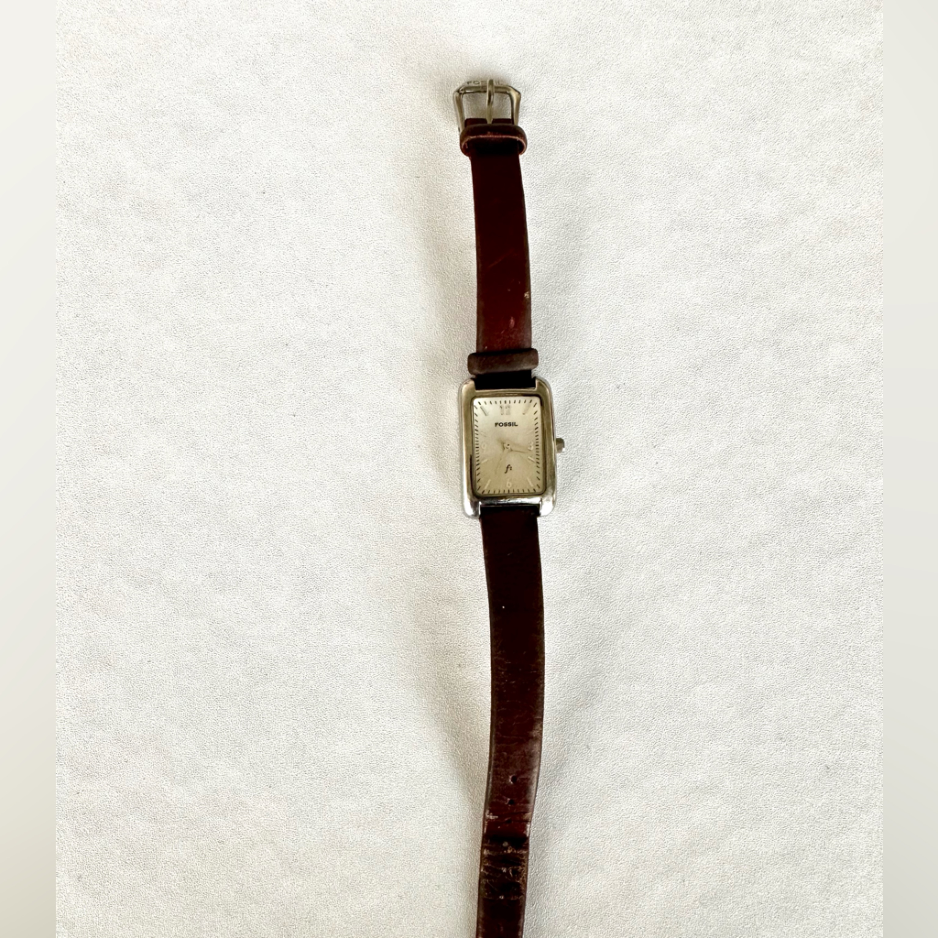 Fossil Watch  Silver Case With Brown Leather Strap